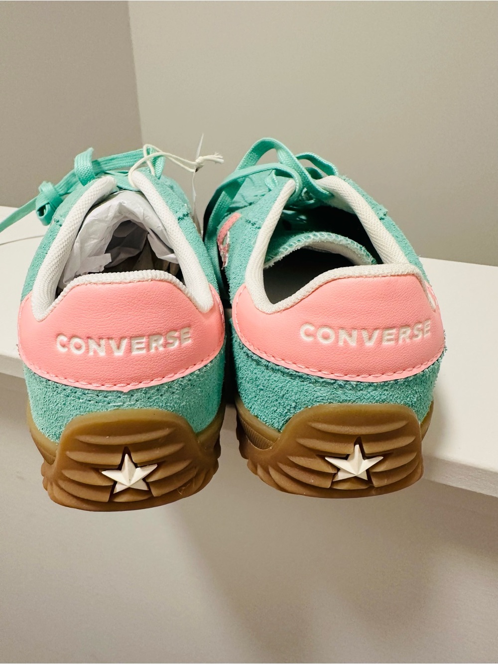 Converse Suede Tennis Sneakers in Mint with Pink Accents NWT - Picture 7 of 8